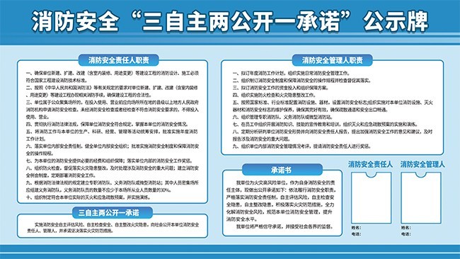消防安全三自主兩公開一承諾公示牌展板